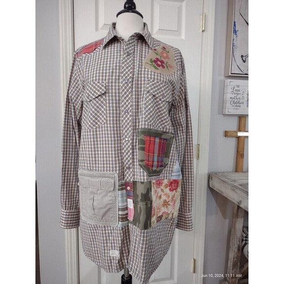 Custom Western Shirt Upcycled Funky Boho Patchwork Cottage Shabby Chic Shacket - Picture 1 of 10
